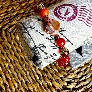 Carnelian biwa pearl beaded bracelet/Stone for Virgo/sacral chakra
